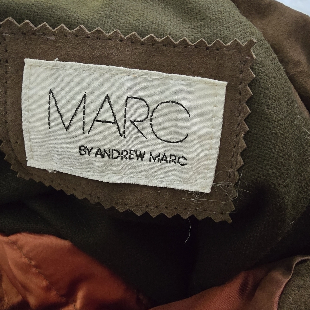 Andrew Marc Brown Sz L Bomber Jacket Leather Faux Fur Insert Vest zip out - Picture 12 of 16